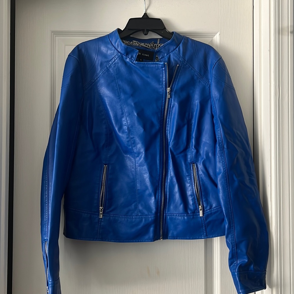 Blue pleather Wilson’s biker jacket